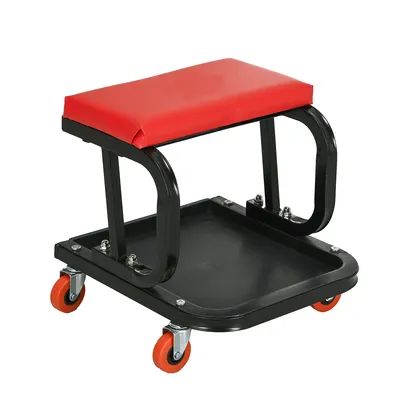 Produktbild von Werkstatthocker mit Gepolstertem Sitzkissen und Ablage Arbeitshocker Montagehocker Autoreparatur-Hocker Mechanikerhocker 38x35x37cm Rot+Schwarz