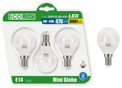 Immagine prodotto di Kit 3 Lampadine a LED miniglobo E14 EcoLight - 8W 6400K - Fredda