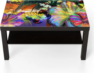 Produktbild von DEQORI Couchtisch 90x55 cm Schwarz 'Tropisches Farbenspiel' Glas Beistelltisch