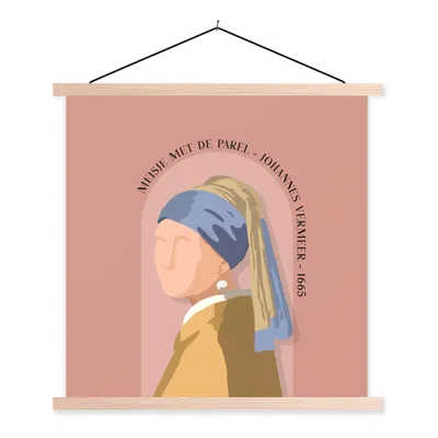 Produktbild von MuchoWow® Textilposter Pastell - Mädchen mit Perlenohrring - Rosa - Alte Meister 120x120 cm mit holzfarbenen Rahmen - Textil-Poster
