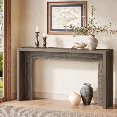 Zdjęcie produktu dla Stolik konsolowy Tribesigns w stylu rustykalnym, drewniany stolik pod sofę o długości 140 cm z miejscem do przechowywania, stolik do przedpokoju, stolik do korytarza, stolik pomocniczy