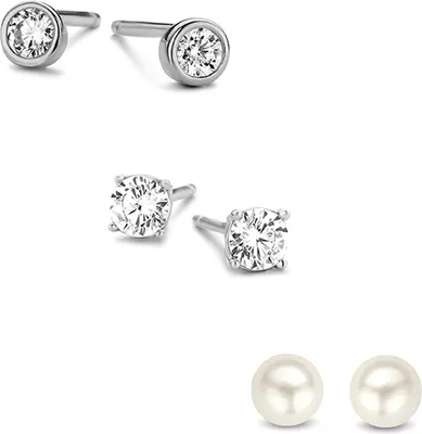 Produktbild von New Bling 9NB-SET037 Silber-Ohrknopf-Set - 3 Paar - Earparty - Ohrringe - 3-4mm - 925 - Zirkonia - Silber - vergoldet (vergoldet/Gold auf Silber)