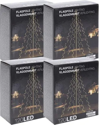 Immagine prodotto di Luci natalizie - Asta per bandiera - 4 pezzi - 120 LED - Altezza: 200 cm - Bianco caldo