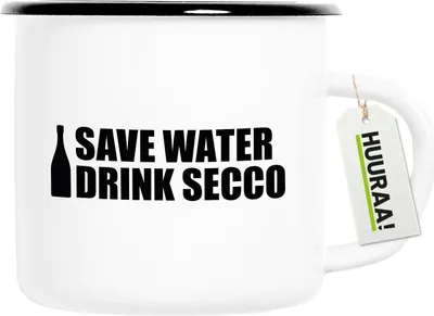Produktbild von Huuraa Emaille Tasse Save Water Drink Secco Sektflasche 300ml Vintage Campingbecher Geschenkidee