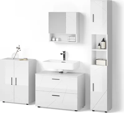 Immagine prodotto di Set mobili bagno Livinity Ronco Bianco lucido 4 pezzi, con cassettiera e mobile midi, Model 52706