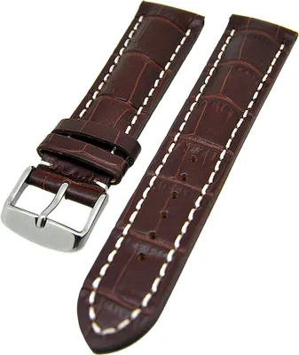 Produktbild von Uhrenarmband Kalblederband Aligator-Optik XS dick gepolstert Dunkelbraun 22mm