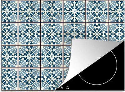 Produktbild von KitchenYeah© Herdabdeckplatte Blau - Muster - Kacheln , 71x52cm, Küche Deko, Glaskeramikkochfeld Herdabdeckung, Abdeckplatte fùr Kochfeld