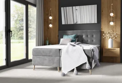 Produktbild von Boxspringbett Schlafzimmerbett GABIN 160x200cm Stoff Fresh Grau