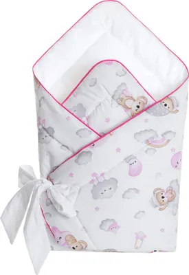 Immagine prodotto di HobbyKids coperta in fasce per neonato nido per neonati 75x75 cm 100% cotone bianco con orsetto che dorme