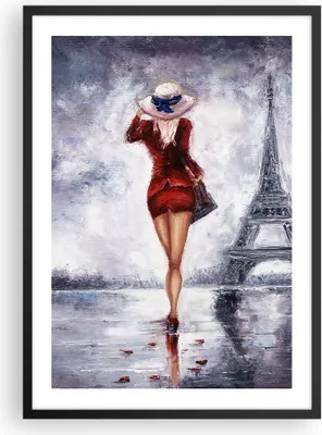 Produktbild von Gerahmtes Poster - Schwarzer Rahmen - Frau Turm Eiffel - 50x70 cm - Wand Bild - Wanddeko - Wandbilder - Kunstposter - Wandposter - Bilderrahmen - Bilder - Kunstdruck - Wanddekoration - P2BPA50x70-5161