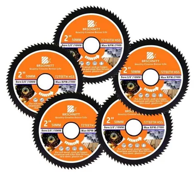 Immagine prodotto di Disco circolare in HSS da 50 mm, 72 denti, foro da 10 mm, per legno, metallo e plastica (set da 5)