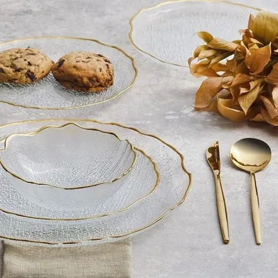 Image de Set de vaisselle en verre pour 4 personnes 12 pièces - Set d'assiettes en or transparent 6 personnes