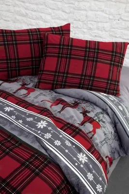 Produktbild von Mixibaby Feinflanell Winter-Bettwäsche Hirsch 2tlg. 100% Baumwolle, Größe:135 x 200 cm, Design Bettwäsche:Happiness Rot