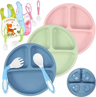 Produktbild von Famanu Babygeschirrset 3-teilig - Trennwanddesign mit Saugnapf - BPA-frei, mikrowellen- und spülmaschinenfest