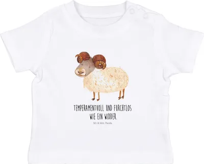 Produktbild von Mr. & Mrs. Panda  T-Shirt Sternzeichen Widder 0. - 6. Monat - Weiß - Geschenk, Geburtstag März, Baby Top, Babyshirt, Shirt, Schafbock, April, Bock, Baumwolle