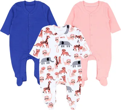 Produktbild von TupTam Baby Mädchen Schlafstrampler mit Fuß 3er Pack, Farbe: Marineblau Rosa Weiß Safaritiere, Größe: 56