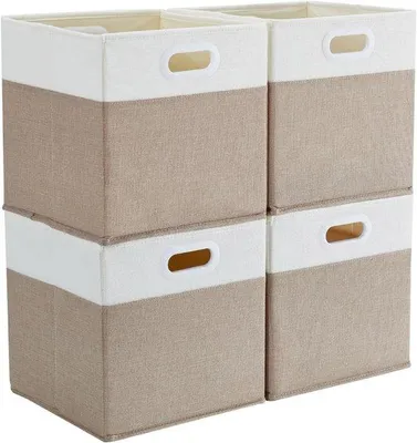 Productafbeelding van Famanu Opbergboxen, set van 4 - 33x38x33 cm - Opvouwbare manden met katoenen handgrepen, geschikt voor planken en kasten