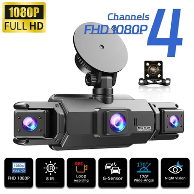 Produktbild von Dashcam - 4-Kanal-Auto-DVR - 1080p - 4 Objektive - Nachtsicht - Parküberwachung - Loop-Aufnahme - Schwarz
