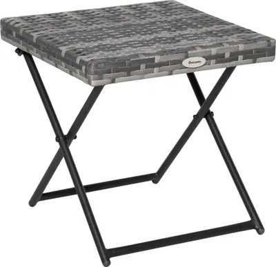 Produktbild von Outsunny Polyrattan Beistelltisch Gartentisch klappbar Couchtisch Gartenmöbel Falttisch Metall Grau 40 x 40 x 40 cm
