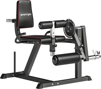 Zdjęcie produktu dla Przedłużacz do nóg SPORTNOW, regulowany podciągacz do nóg z obciążeniem talerzowym, maszyna do treningu bioder, ud i dolnej części ciała, stalowy, czarny
