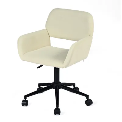 Produktbild von Meubles Cosy Beigefarbener Cord-Bürostuhl mit Rollen, höhenverstellbarer 360° Drehsessel für die Freizeit – ROSS