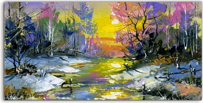 Produktbild von Coloray Canvas 120x60  Wandbild Leinwand Bilder Winter Landschaft mit dem Wald Fluss