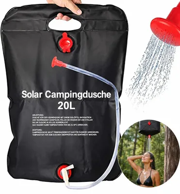 Produktbild von Solar Campingdusche 20 Liter, faltbar, mit flexiblem Duschschlauch