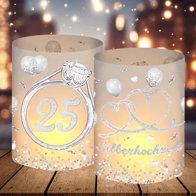 Productafbeelding van Windlicht voor zilveren jubileum, tafeldecoratie, 25 jaar zilveren jubileum, decoratie
