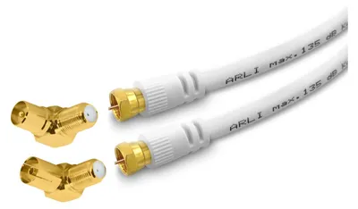 Produktbild von 1m ARLI TV Winkel Antennenkabel weiß – max. 135 dB 5-fach geschirmt | vergoldete F-Stecker & IEC Winkeladapter | DVB-C DVB-T2 DAB+ 4K 8K HDTV
