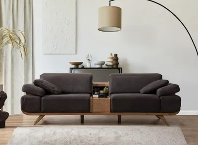 Zdjęcie produktu dla Czarna 3-osobowa tapicerowana sofa do salonu Ekskluzywna sofa trzyosobowa