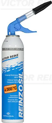 A can of sealing compound with a dispenser attached, isolated on a white background.