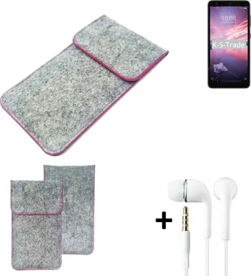 Produktbild von K-S-Trade Handy Schutz Hülle kompatibel mit ZTE Blade A3 Joy Schutzhülle Handyhülle Filztasche Pouch Tasche Case Sleeve Filzhülle hellgrau pinker