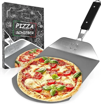 Produktbild von Momex Pizzaschieber aus Edelstahl für Grill & Ofen, mit Einklapp Griff zum einfachen Verstauen