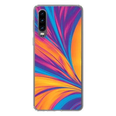 Produktbild von MuchoWow® Handyhülle Schutzhülle Hülle für Huawei P30 Federn - Regenbogen - Neon - Abstrakt Silikon Softcase Handy Hülle - Kartenbesitzer