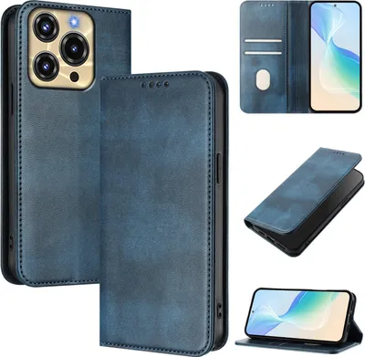 Image de Housse de téléphone portable pour Oukitel C69, Vintage Cuir RFID Protection Porte-carte Stand Fonction Housse rabat magnétique Bleu