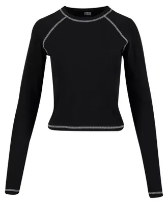Zdjęcie produktu dla Damska koszulka z długim rękawem Urban Classics Ladies Contrast Jersey Longsleeve, czarna – rozmiar 3XL