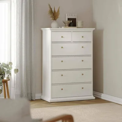 Image de Gaetana - Commode, 96x49x139h cm Blanc, 6 Tiroirs