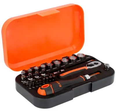Produktbild von Bahco 1/4 Steckschlüssel-Satz mit Sechskant-Profil und Bits mit magnetischem Bithalter, 34-tlg.