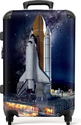 Obrázek produktu pro NoBoringSuitcases.com Dětský kufr střední velikosti 67x43x25 cm, 72L, dětské potisky pro chlapce: Modrá - Rocket, cestovní kufr na 4 kolečkách