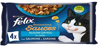 Productafbeelding van Felix Sensations natvoer voor volwassen katten, in saus met zalm en sardine