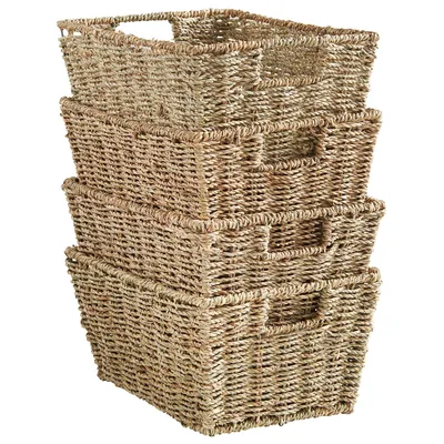 Produktbild von VonHaus 4er-Set Seegras Aufbewahrungskorb mit Griffen, Nestbare, H15xB30xT22 cm