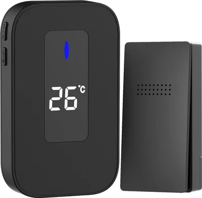Produktbild von Türklingel Funkklingel Set Wasserdicht Kabellose Funk Klingel mit Thermometer Batterielose 150m Reichweite 38 Klingeltönen