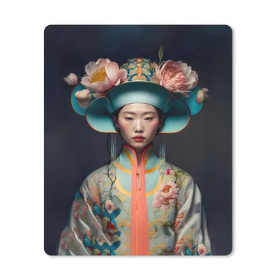 Produktbild von MuchoWow® Mauspad Mousepad Frauen - Asiatisch - Porträt - Kleidung - Blumen 30x40 cm - Mousepads - Maus Mat - Pad - Mausunterlage - Mausmatten