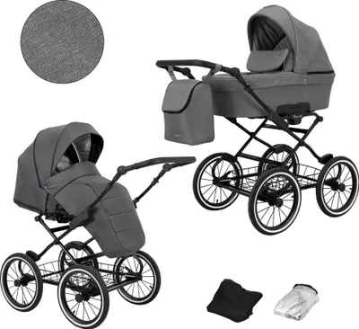 Produktbild von Kinderwagen ROMANTIC Sportwagen Babywagen Babyschale Komplettset Kinder Wagen Set 2 in 1 (grau, Rahmenfarbe: schwarz)