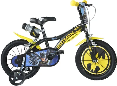 A Batman-themed children's bicycle is shown against a white background.