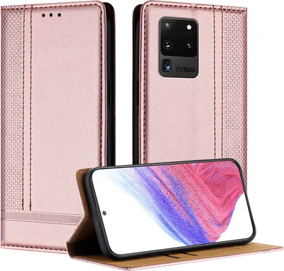 Produktbild von Handyhülle für Samsung Galaxy S20 Ultra Leder Flip Klappbare Schutzhülle mit Standfunktion Pink