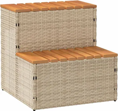 Produktbild von "2026 Promotion" Whirlpooltreppe Beige 50x50x50,5 cm Poly Rattan Akazie Massiv - Poolzubehör CC25624