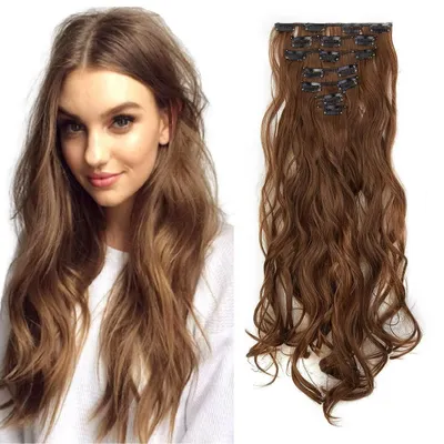 Obrázek produktu pro Clip-in prodlužovací vlasy, vlnité, 50 cm, světle hnědé, 7 kusů, 16 sponek