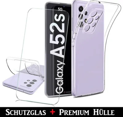 Produktbild von Für Samsung Galaxy A52s 5G Silikon Transparent Kamera Schutz Hülle + Panzerglas Echt Glas Display Schutzglas
