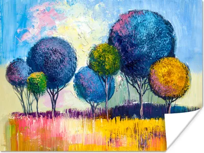 Produktbild von MuchoWow® Poster Gemälde - Ölfarbe - Baum - Natur 120x90 cm - Wandbild